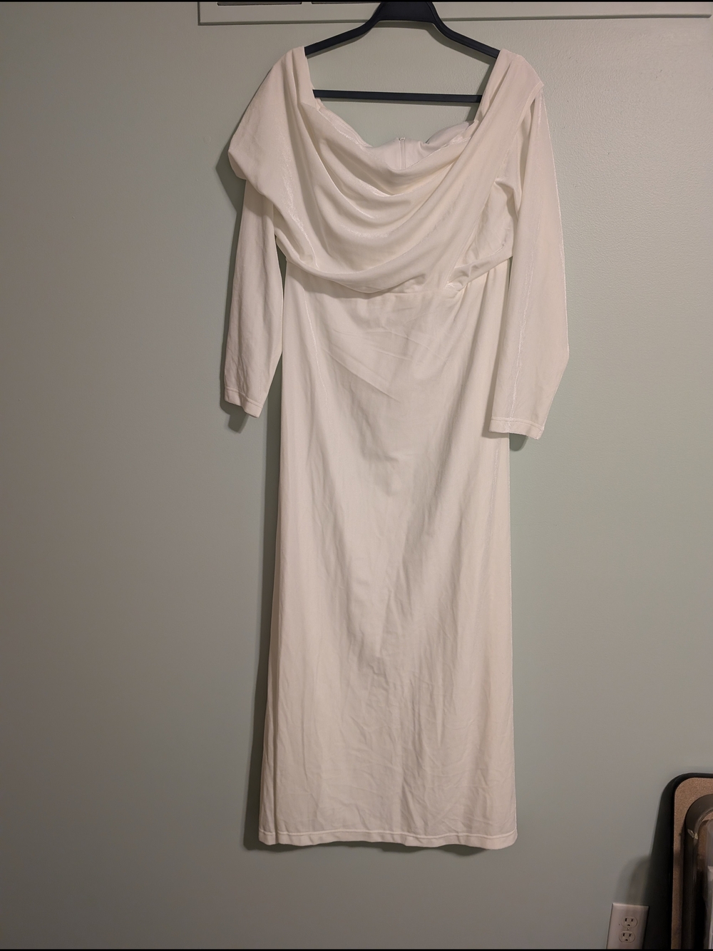 Off White Draped Off-Shoulder Long Sleeve Dress